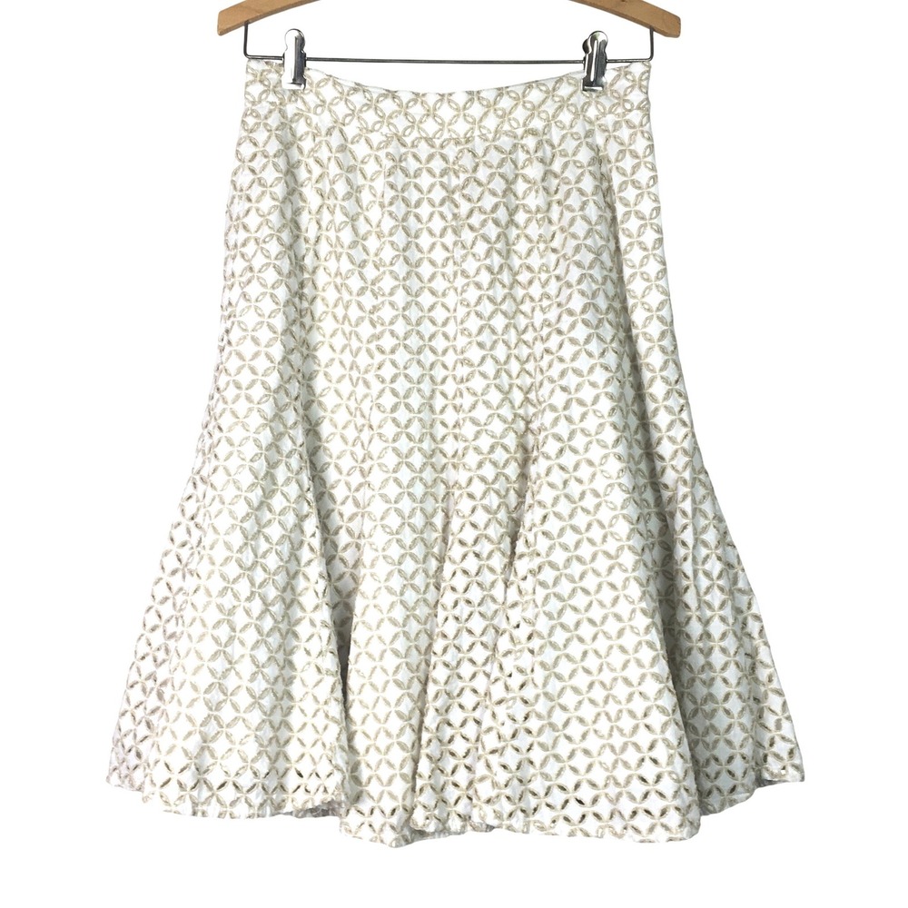 VESTI Eyelet Geometric Floral A-Line Skirt 6 White‎ Tan